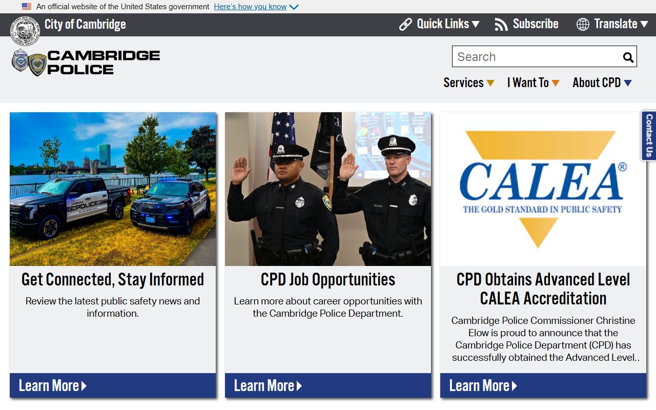Cambridge Police Department website for police records