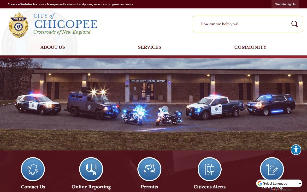 Chicopee Police Department page for police records
