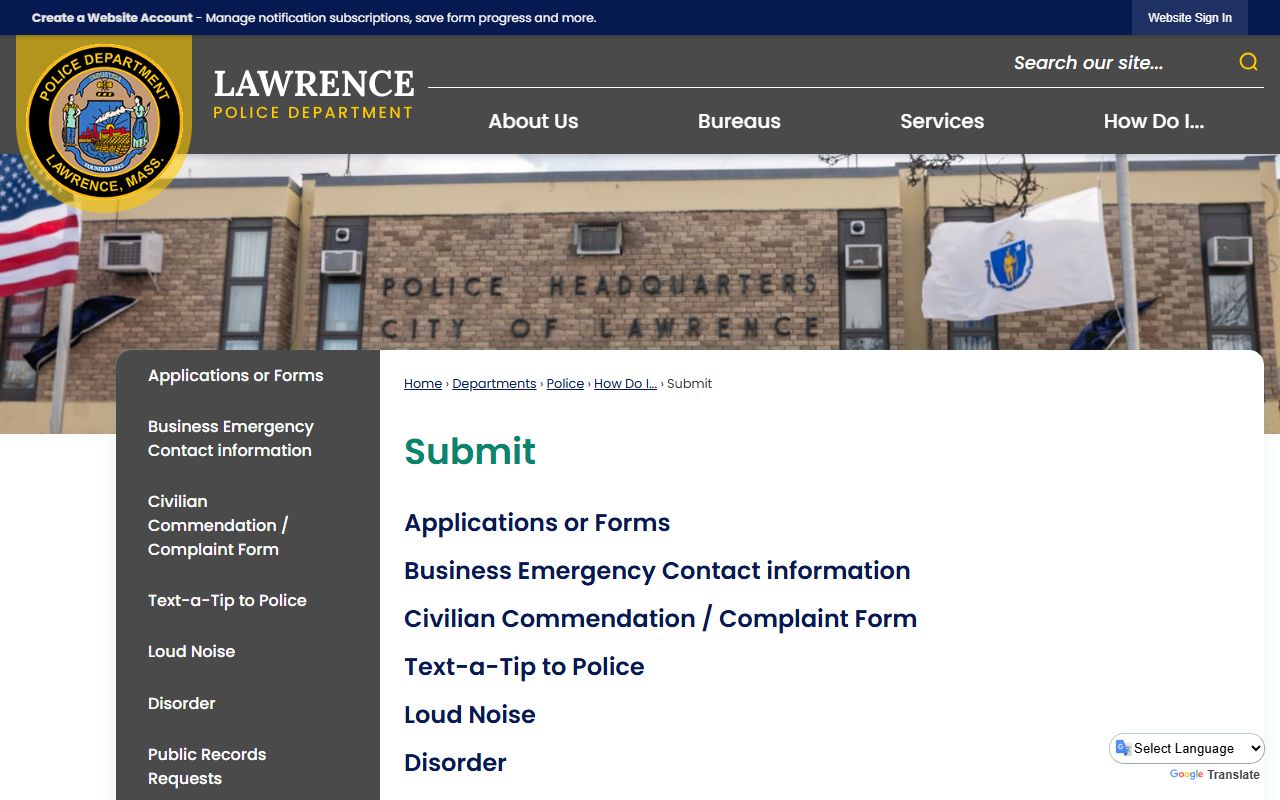 Lawrence police records online submission form