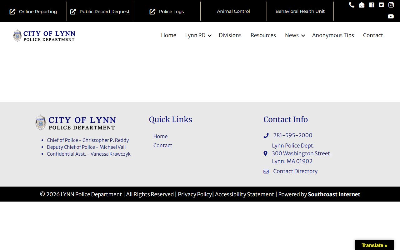 Lynn Police records office page for police records