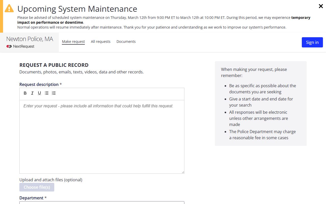 Newton police records request form