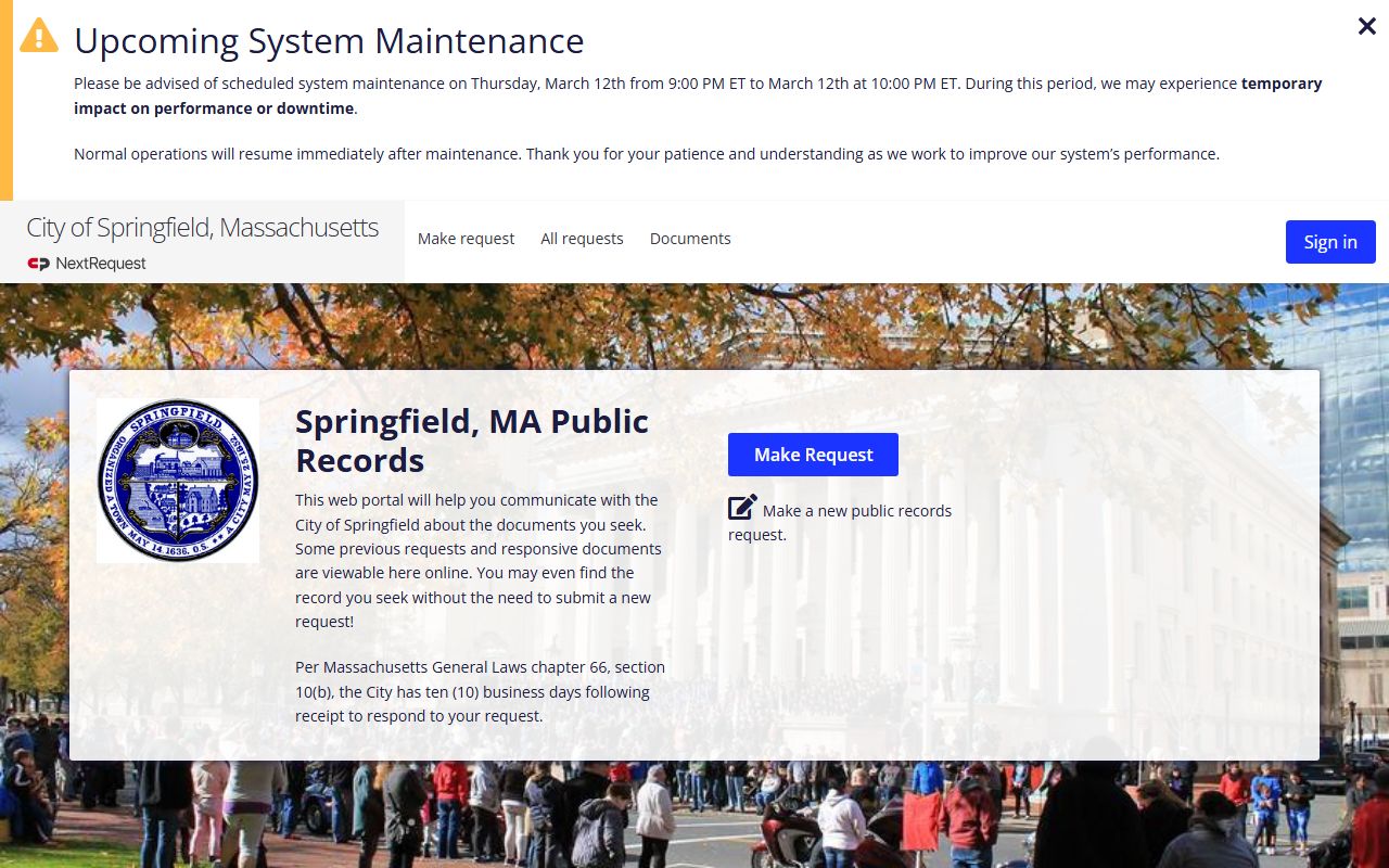 Springfield NextRequest portal for police records